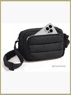 RFID-Blocking Puffer Crossbody Bag with Adjustable Strap, Water-Resistant Nylon